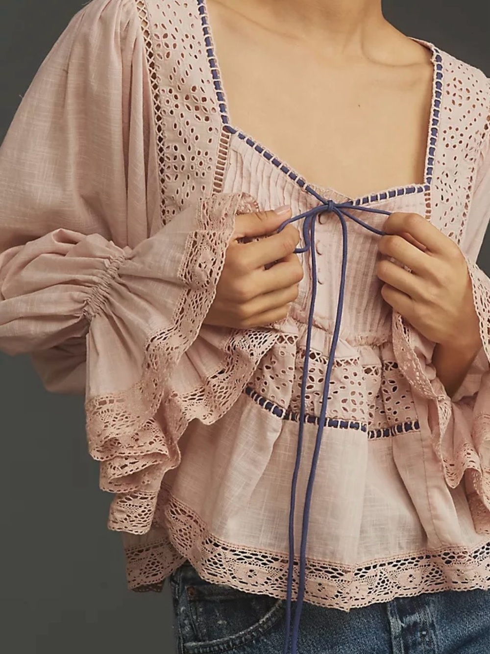 Anthropologie Blush Eyelet Bell Sleeve Boho Blouse Large